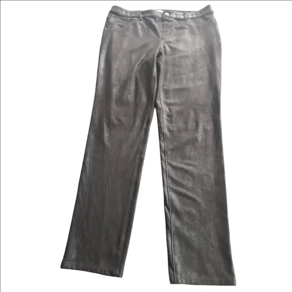 Chico’s Dark Silver Metallic Pants Size 2 Straight Leg Mid Rise Shimmer - Picture 2 of 8